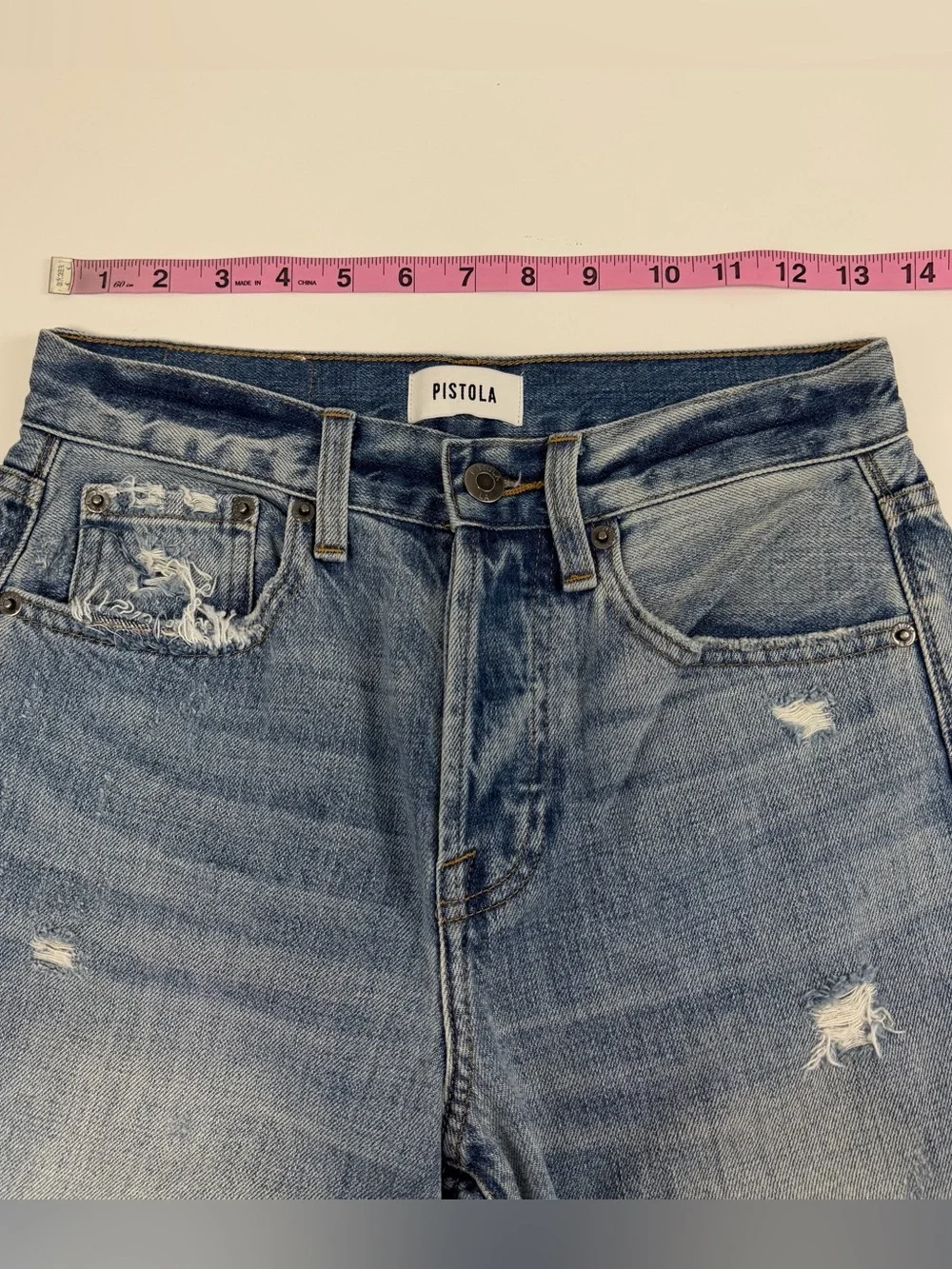 Pistola Jeans Womens 25 Blue Charlie High Rise Straight Distressed Button Fly